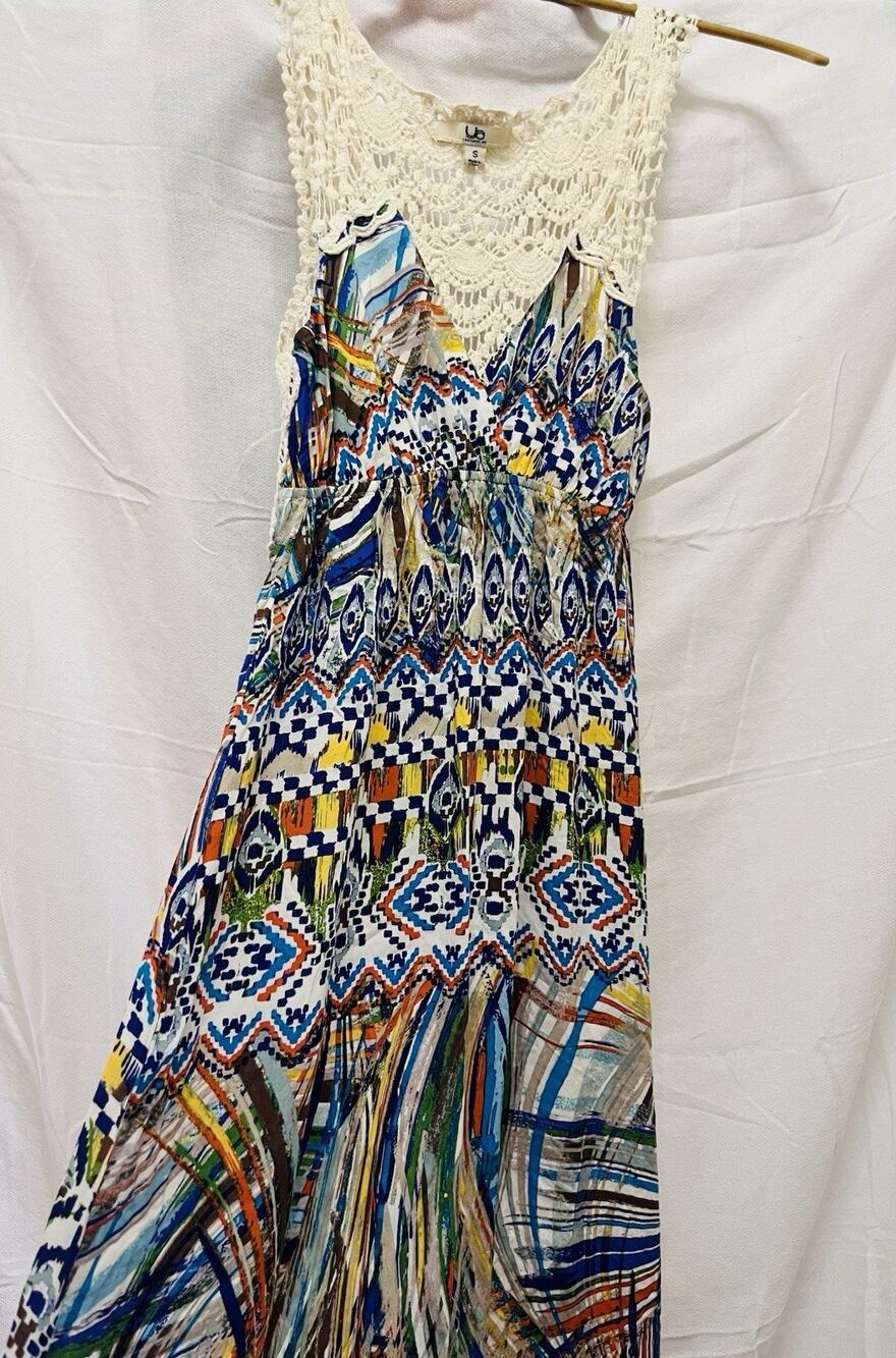 YA Los Angeles Maxi Dress Boho Artistic Print Crochet Flowy Hippie Festival Y2K